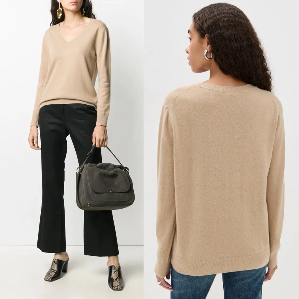 Vince Weekend V-Neck Cashmere Pullover Camel Size Medium 100% Cashmere